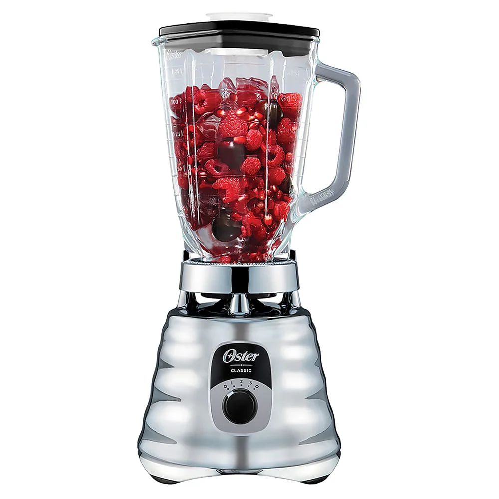 Oster Licuadora Clásica Cromada de 3 Velocidades 1.25 Litros con Vaso de Vidrio BLST4655